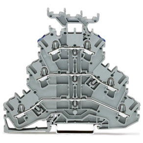 Wago 2002-3233 háromemeletes átmenő sorkapocs, L/L/N, jelölőtartóval, kék felső vezetékbemenet, 2,5 mm², Push-in CAGE CLAMP®, Ex e II, DIN 35 x 15 és 35 x 7,5 sínhez, szürke