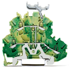 Wago 2002-2237 kétemeletes földelősorkapocs, 4 vezetékes, 2,5 mm², PE, Push-in CAGE CLAMP®, jelölőtartóval, belső közösítés, Ex e II alkalmazásokhoz, zöld-sárga