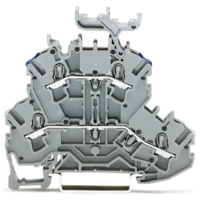 Wago 2002-2233 kétemeletes átmenő sorkapocs, L/N, 2,5 mm², Push-in CAGE CLAMP®, jelölőtartóval, kék felső vezetőbemenet, Ex e II alkalmazásokhoz, szürke