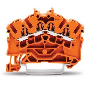 Wago 2002-6402 4 vezetékes átmenő sorkapocs, 2,5 mm², megfelelő Ex e II alkalmazásokhoz, oldalsó és középső jelölés, DIN 35 x 15 és DIN 35 x 7,5 sínhez, Push-in CAGE CLAMP®, narancssárga