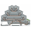 Wago 281-530 négyemeletes motorbekötő földelő/átmenő sorkapocs, 7 vezetékcsatlakozás, 2,5 mm², L1/L2/L3/PE, DIN 35 × 15 és 35 × 7,5 sínhez, CAGE CLAMP®, szürke