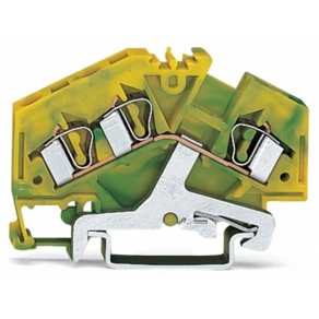 Wago 281-637 3 vezetékes földelősorkapocs, 4 mm², középső jelölés, DIN 35 x 15 és DIN 35 x 7,5 sínhez, CAGE CLAMP®, zöld-sárga
