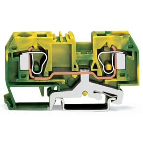 Wago 284-907/999-950 2 vezetékes földelősorkapocs, 10 mm², megfelelő Ex e II alkalmazásokhoz, középső jelölés, DIN 35 x 15 és DIN 35 x 7,5 sínhez, CAGE CLAMP®, zöld-sárga