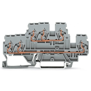 Wago 870-531 3 vezetékes, kétemeletes sorkapocs, Átmenő/átmenő sorkapocs, L/L, DIN 35 x 15 és DIN 35 x 7,5 sínhez, 2,5 mm², CAGE CLAMP®, szürke