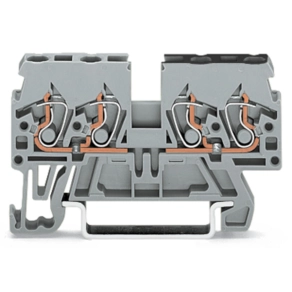 Wago 870-826 osztott potenciálú átmenő sorkapocs, 4 vezetékcsatlakozás, 2 potenciál, 2,5 mm², oldalsó és középső jelölés, DIN 35 × 15 és 35 × 7,5 sínhez, CAGE CLAMP®, szürke