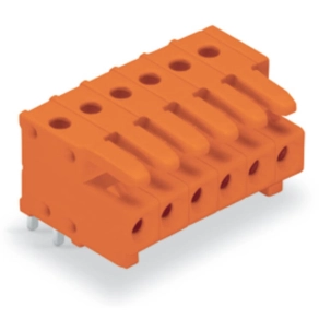 Wago 734-564 THT csatlakozóaljzat, döntött, 3,81 mm lábtávolság, 4 pólusú, 0,9 x 0,9 mm forrasztótű, téves összedugás ellen védett, narancssárga