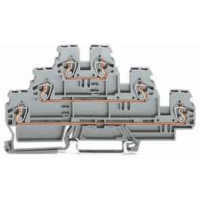 Wago 870-551 háromemeletes átmenő sorkapocs, L/L/L, 2,5 mm², CAGE CLAMP®, DIN 35 × 15 és 35 × 7,5 sínhez, szürke