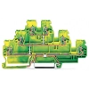 Wago 870-557 háromemeletes földelősorkapocs, 6 vezetékes, PE, 2,5 mm², CAGE CLAMP®, jelölőtartó nélkül, belső közösítés, DIN 35 sínhez, zöld-sárga