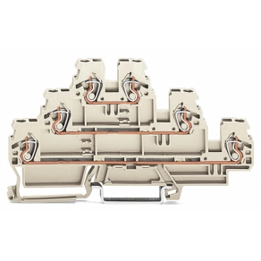 Wago 870-951 háromemeletes átmenő sorkapocs, L/L/L, 6 csatlakozási pont, 2,5 mm², meghatározott Ex e II alkalmazásokhoz, DIN 35 x 15 és 35 x 7,5 sínhez, CAGE CLAMP®, világosszürke