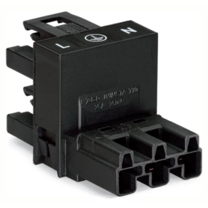 Wago 770-634 WINSTA® MIDI H-elosztócsatlakozó, 3 pólusú, A kódolás, 1 bemenet és 2 kimenet, kimenetek egy oldalon, 2 reteszelőkar, 25 A, fekete