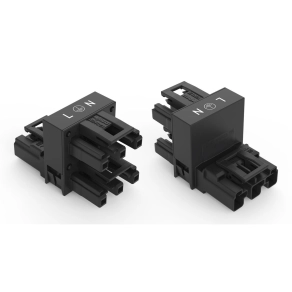 Wago 770-636 WINSTA® MIDI H-elosztócsatlakozó, 3 pólusú, A kódolás, 1 bemenet és 2 kimenet, kimenetek egy oldalon, 3 reteszelőkar, szabadon vezetett kábelekhez, 25 A, fekete