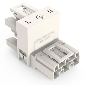 Wago 770-686 WINSTA® MIDI H-elosztócsatlakozó, 3 pólusú, A kódolás, 1 bemenet és 2 kimenet, kimenetek egy oldalon, 3 reteszelőkar, szabadon vezetett kábelekhez, 25 A, fehér