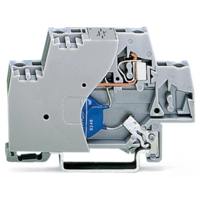 Wago 280-502/281-582 Alkatrész-sorkapocs, kétemeletes, véglappal, varisztorral, DIN 35 x 15 és DIN 35 x 7,5 sínhez, 2,5 mm², CAGE CLAMP®, szürke