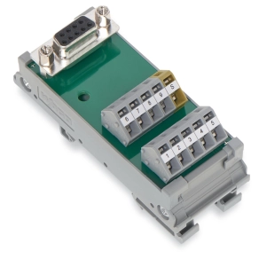 Wago 289-575 D-Sub interfészmodul, 9 pólusú anyacsatlakozóval, forraszlábbal, függőleges szereléshez, kétsoros NYÁK-sorkapoccsal, 2,5 mm²