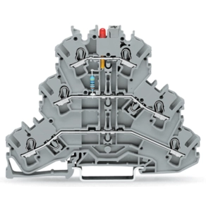 Wago 2002-3221/1000-413 háromemeletes alkatrész-sorkapocs, piros LED-del, 24 V DC, 2,5 mm², Push-in CAGE CLAMP®, DIN 35 sínhez, szürke