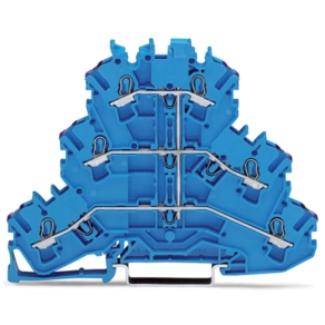 Wago 2002-3209 háromemeletes átmenő sorkapocs, 6 vezetékes, N, 2,5 mm², Push-in CAGE CLAMP®, jelölőtartó nélkül, belső közösítés, ibolya vezetőbemeneti jelölés, Ex e II és Ex i, kék