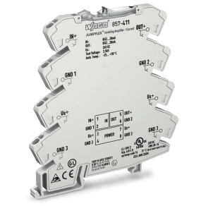 Wago 857-411 leválasztó erősítő, áramjelbemenet és áramjelkimenet, 24 V DC, 6 mm széles, 2,5 mm²