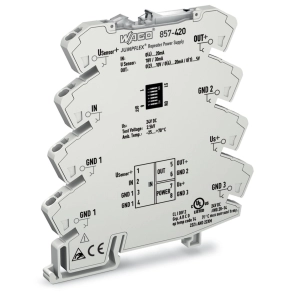 Wago 857-420 leválasztó erősítő, áramjelbemenet, áram- és feszültségjelkimenet, SMART adók táplálására, 24 V DC, 6 mm széles, 2,5 mm²