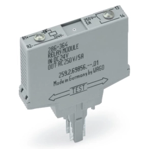 Wago 286-364 relémodul, 24 V DC, 1 záróérintkező, 5 A tartós határáram, piros állapotjelzés, 10 mm széles, szürke