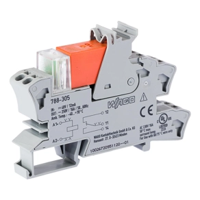 Wago 788-305 relémodul, 48 V DC, 1 váltóérintkező, 16 A tartós határáram, piros állapotjelzés, 15 mm széles, 2,5 mm², szürke