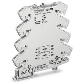 Wago 857-414 leválasztó erősítő, feszültségjelbemenet és áramjelkimenet, 24 V DC, 6 mm széles, 2,5 mm²