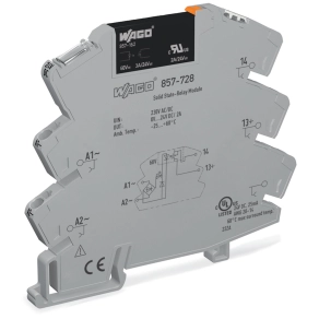 Wago 857-728 Szilárdtestrelé modul, névleges bemeneti feszültség: 230 V AC/DC, kimeneti feszültségtartomány 0–30 VDC, tartós határáram: 3 A, 2-vezetékes csatlakozás, sárga állapot-visszajelző, modulsz
