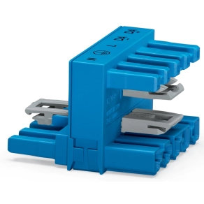 Wago 770-993 WINSTA® MIDI H-elosztócsatlakozó, 5 pólusú, I kódolás, 1 bemenet és 2 kimenet, kimenetek mindkét oldalon, 3 reteszelőkar, szabadon vezetett kábelekhez, 25 A, kék