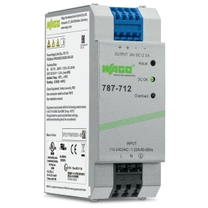 Wago 787-712 Eco kapcsolóüzemű tápegység, 1 fázisú, 24 V DC, 2,5 A, DC-OK LED, 4 mm²