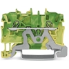 Wago 2000-1207 2 vezetékes földelősorkapocs, 1 mm², Push-in CAGE CLAMP®, Ex e II, oldalsó és középső jelölés, DIN 35 x 15 és 35 x 7,5 sínhez, zöld-sárga