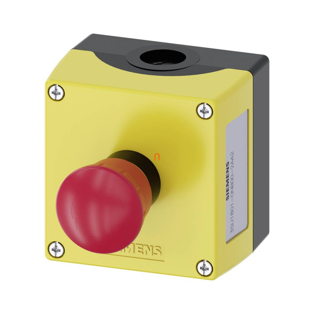 Siemens 3SU1801-0NB00-2AA2 tokozott vészgomb, 2NC, reteszoldás forgatással Sirius