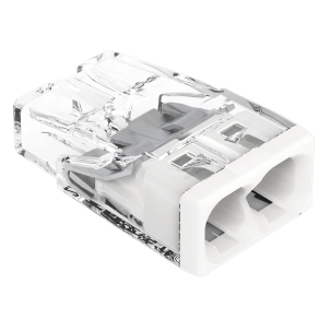 Wago 2273-202 PUSH WIRE® vezetékösszekötő 2 tömör vezetékhez, max. 2,5 mm², átlátszó ház, fehér fedél, max. 60 °C (T60)