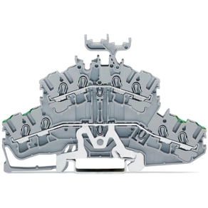 Wago 2002-2427 4 vezetékes kétemeletes sorkapocs, Földelő vezeték/átmenő sorkapocs, 2,5 mm², PE/L, jelölőtartó nélkül, DIN 35 x 15 és DIN 35 x 7,5 sínhez, Push-in CAGE CLAMP®, szürke