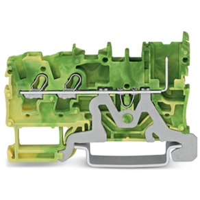 Wago 2022-1307 2 vezeték/1 tűs dugaszolható földelősorkapocs, 2,5 mm², Push-in CAGE CLAMP, DIN 35 × 15 és 35 × 7,5, zöld-sárga