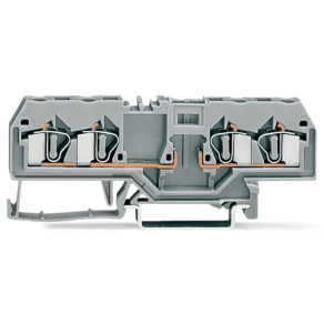 Wago 281-656 4 vezetékes dugaszolható alapsorkapocs, DIN 35 x 15 és DIN 35 x 7,5 sínhez, 4 mm², CAGE CLAMP®, szürke