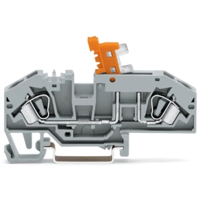 Wago 282-697 2 vezetékes bontható sorkapocs, vizsgálati lehetőség, narancssárga leválasztó, DIN 35 x 15 és DIN 35 x 7,5 sínhez, 6 mm², CAGE CLAMP®, szürke