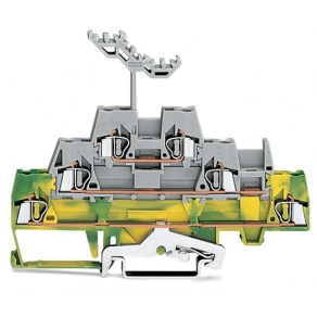 Wago 280-557 háromemeletes árnyékoló/átmenő/átmenő sorkapocs, 2,5 mm², CAGE CLAMP®, jelölőtartóval, DIN 35 sínhez, zöld-sárga/szürke/szürke