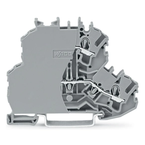 Wago 2002-2203/099-000 kétemeletes átmenő sorkapocs véglappal, L/N, 2,5 mm², Push-in CAGE CLAMP®, jelölőtartó nélkül, kék felső vezetőbemenet, szürke
