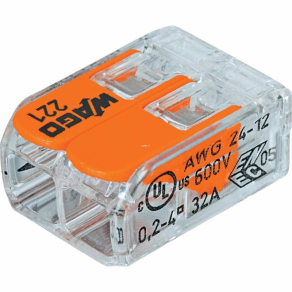   Wago 221-412 kettes sodrott vezeték összekötő, átlátszó 0,2- 4mm2, 32A