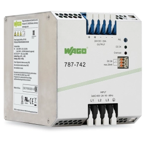 Wago 787-742 Eco kapcsolóüzemű tápegység, 3 fázisú, 24 V DC, 20 A, optocsatolós DC OK jel