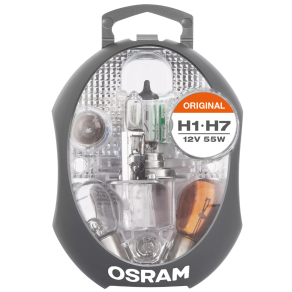   Osram Original H1-H7 12V 55W tartalék izzó csomag, MINIBOX dobozban H1 és H7 izzókkal, OEM minőség, praktikus megoldás útközbeni izzócseréhez, CLK H7, 4052899522640
