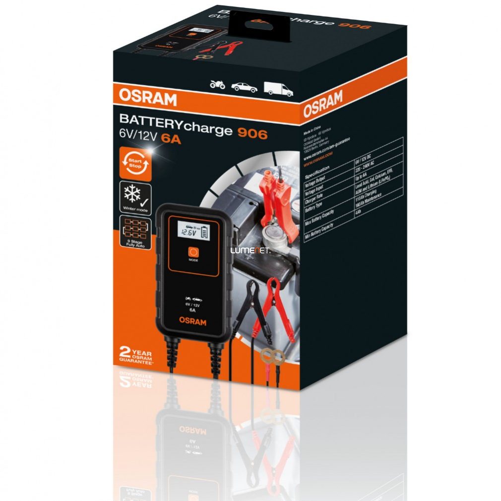 Osram 906 automata akkumulátor töltő 6V/12V 6A Start/Stop