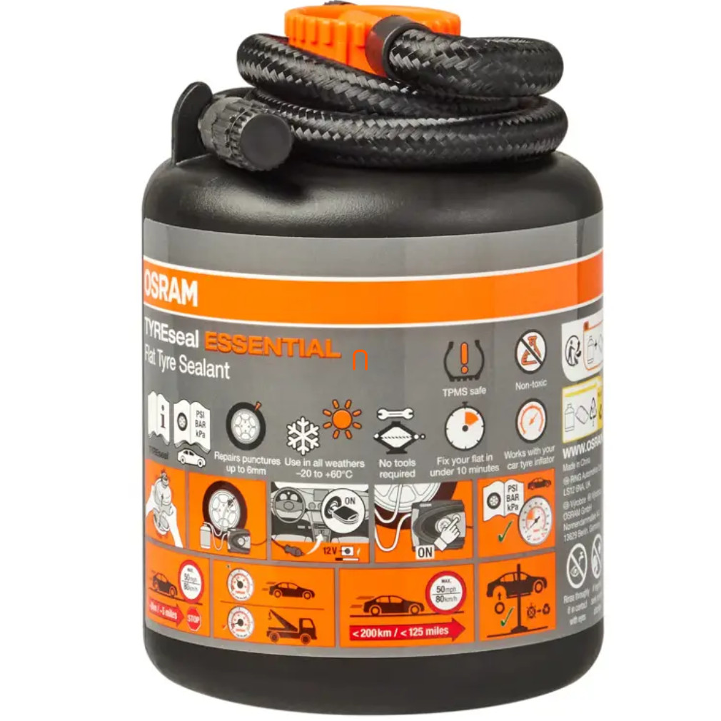 Osram Tyreseal Essential univerzális gumiabroncs-defektjavító tömítőanyag palack OE szabvány szerint, részecskegél technológiával és TPMS kompatibilitással, OTS4502ESN