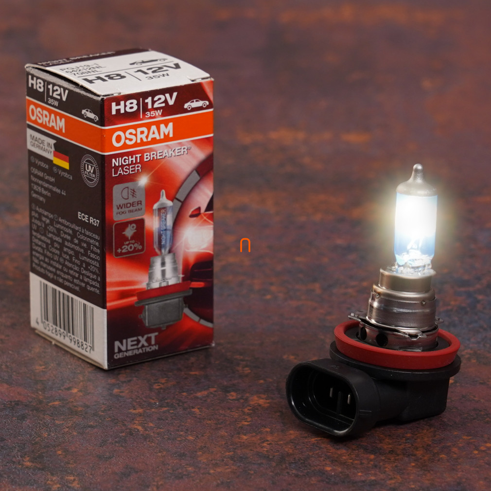 Osram Night Breaker Laser H8 halogén fényszórólámpa, 12 V, 35 W, 800 lumen, PGJ19-1 foglalat, akár 20% fényerő, 64212NL, 1 darab/doboz