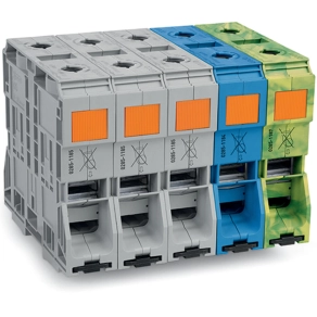 Wago 285-1169 háromfázisú nagyáramú sorkapocskészlet, 185/120 mm², POWER CAGE CLAMP, DIN 35 × 15 sínre, réz