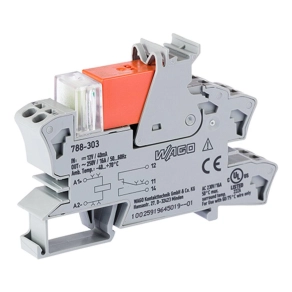 Wago 788-303 relémodul, 12 V DC, 1 váltóérintkező, 16 A tartós határáram, piros állapotjelzés, 15 mm széles, 2,5 mm², szürke
