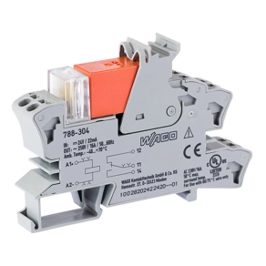Wago 788-304 relémodul, 24 V DC, 1 váltóérintkező, 16 A tartós határáram, piros állapotjelzés, 15 mm széles, 2,5 mm², szürke