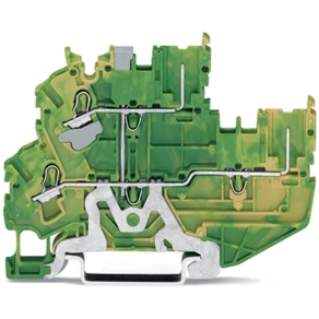 Wago 2022-2207 2 vezeték/2 tűs kétemeletes dugaszolható földelősorkapocs, 2,5 mm², PE, belső közösítés, Push-in CAGE CLAMP, zöld-sárga