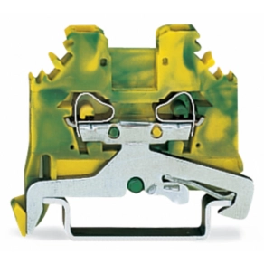 Wago 280-107 2 vezetékes földelősorkapocs, 2,5 mm², oldalsó jelölőnyílások, DIN 35 x 15 és DIN 35 x 7,5 sínhez, CAGE CLAMP®, zöld-sárga