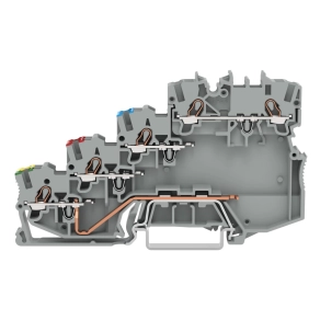 Wago 2000-5417 4 vezetékes érzékelő sorkapocs, földelő csatlakozással, színjelölt vezetőbemenettel, 1 mm², Push-in CAGE CLAMP®, szürke
