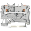 Wago 2200-1201 2 vezetékes nyomógombos átmenő sorkapocs, 1 mm², Push-in CAGE CLAMP, vizsgálóporttal, DIN 35 × 15 és 35 × 7,5, szürke